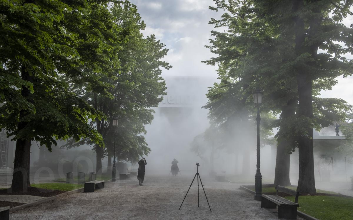 Thinking Head-Venice Central Pavilion with clouds of fog 